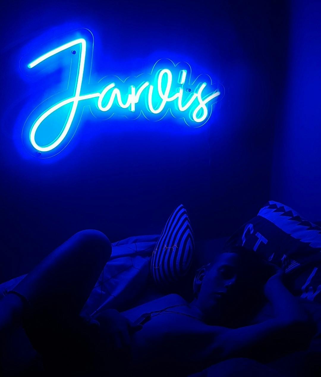 Neon sign used as bedroom night light