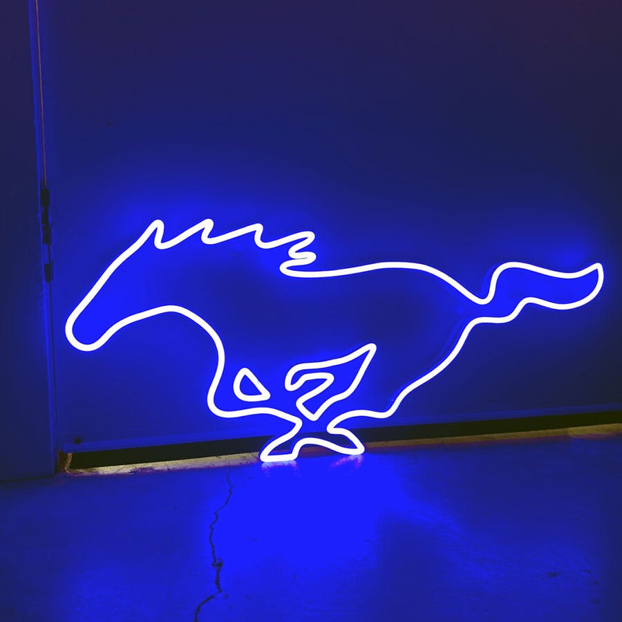 Blue mustang neon sign