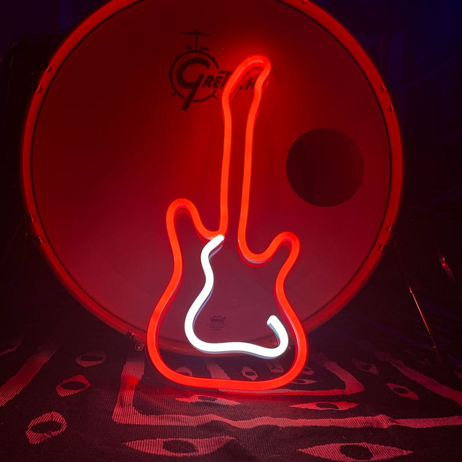 Red neon sign guitar